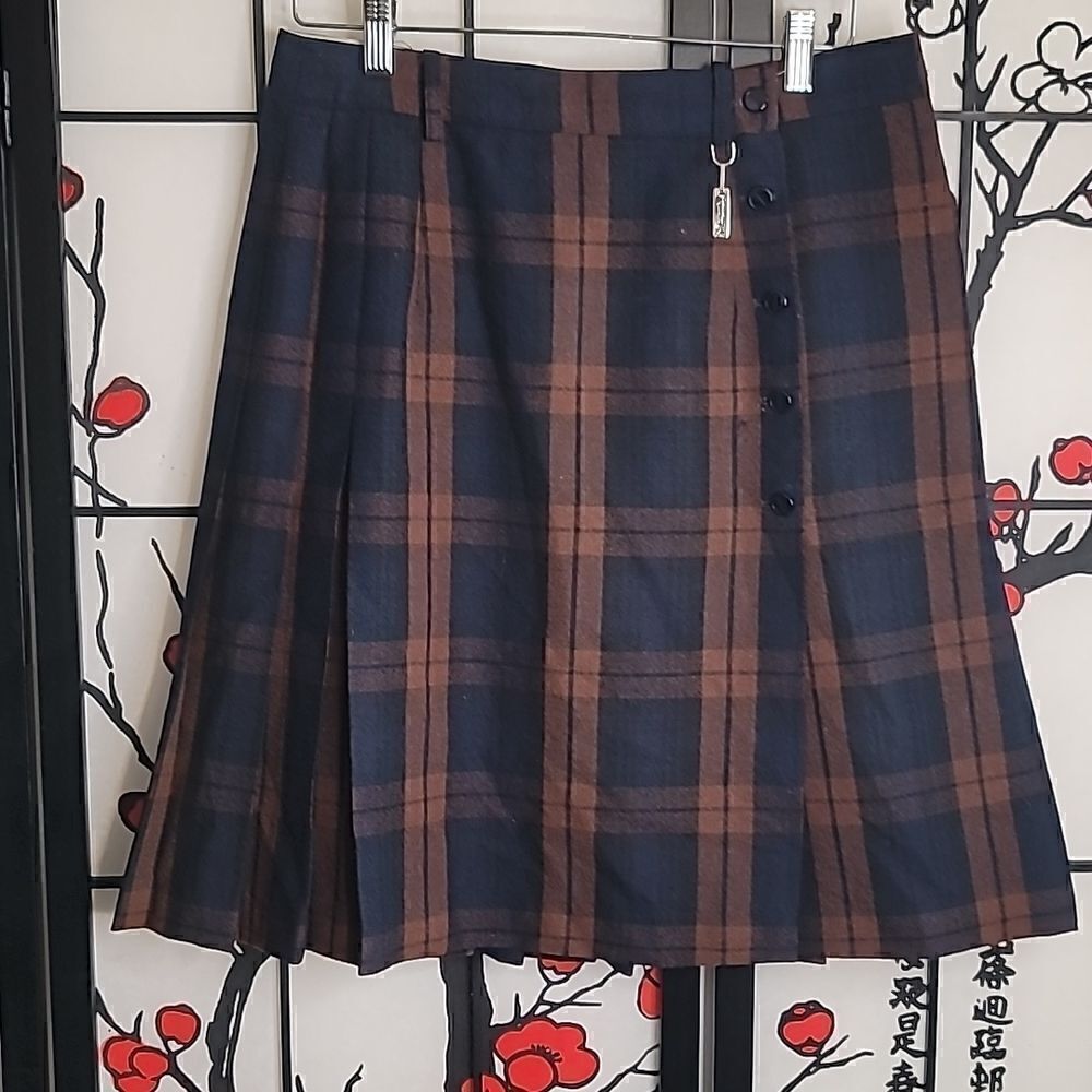 Cojana 100% Wool Vintage Plaid Pleated Skirt